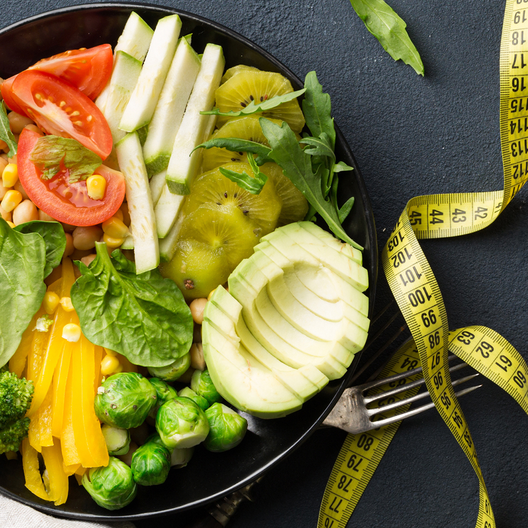 fresh veggies and measuring tape