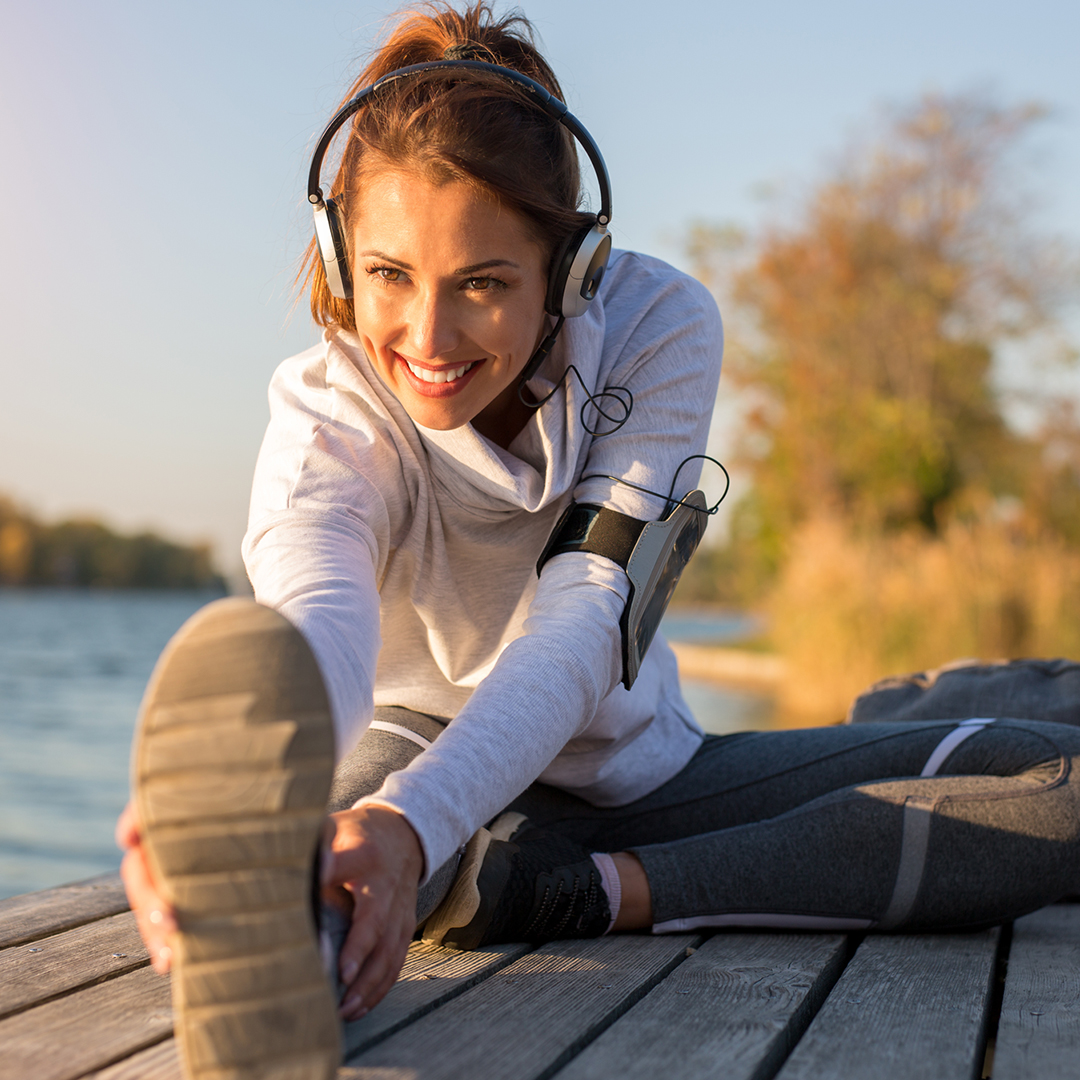 woman stretching outdoors