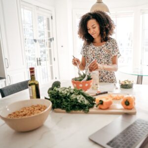 A woman preparing a healthy meal