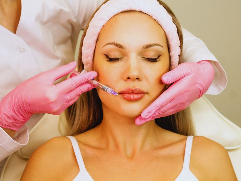 woman getting lip augmentation